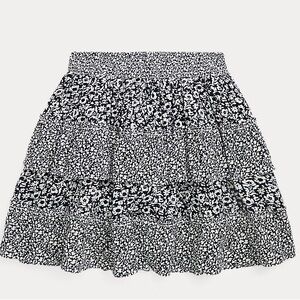 Girls M (10-12) Polo Ralph Lauren navy and white mini flower tired ruffle skirt